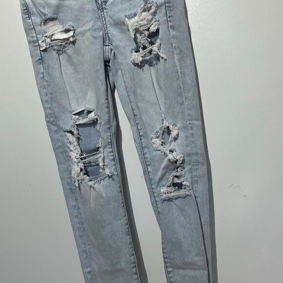 American Eagle Outfitters Women's Blue Denim Distressed Skinny Jeans Size 4 - Picture 4 of 10